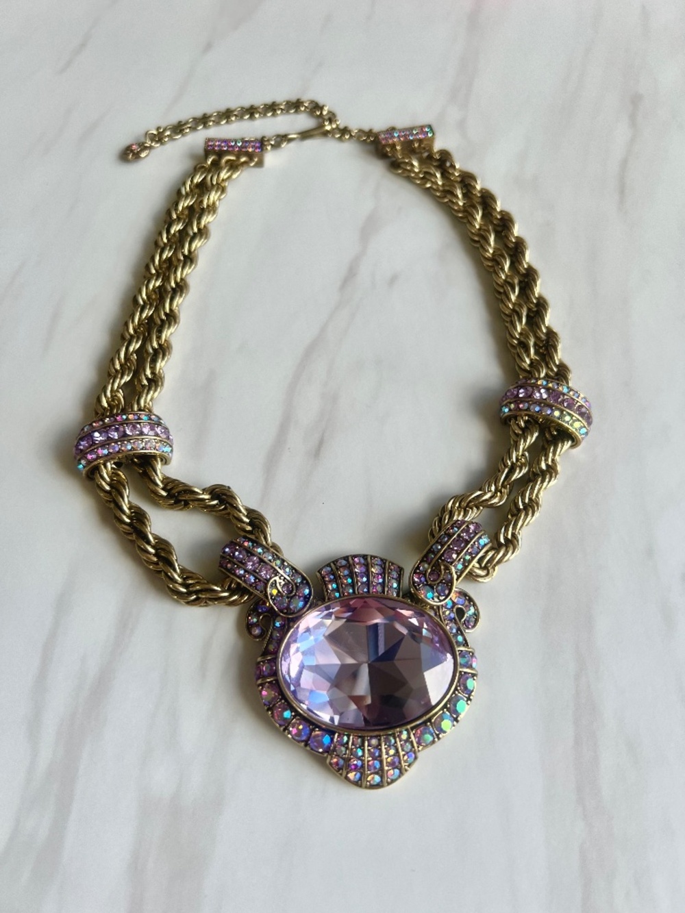 Heidi Daus Chain of Events Necklace Purple Lavender Aurora Borealis Chunky